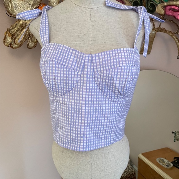 Lilly Pulitzer Rosalie Lilac Verbena Gingham Bustier/Halter Back Zip NWT Size 6 - Picture 4 of 9